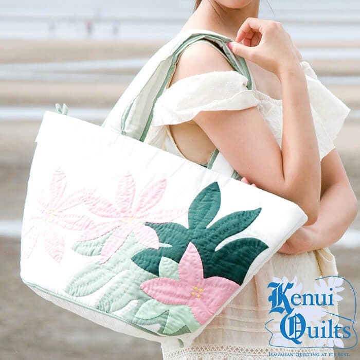 Kenui Quilts ハワイアンキルト トートバッグ ティアレ オフホワイト