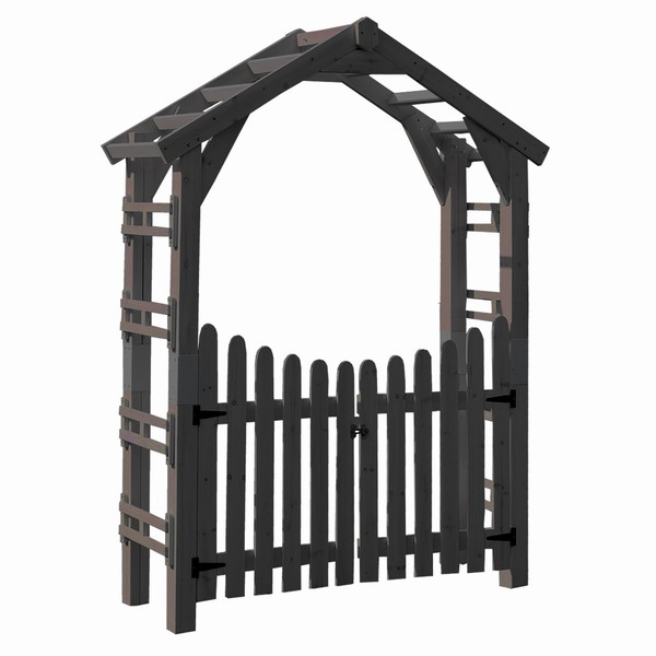 フェンス扉 ガーデンアーチ ゲートセット ダークブラウン (TR-2100G