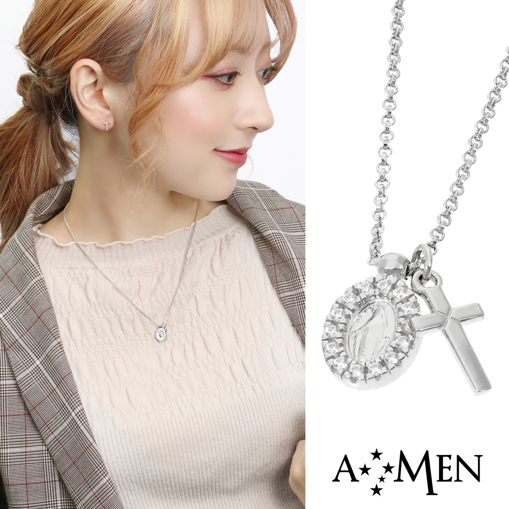 AMEN アメン ジルコニア マリア クロス シルバー ネックレス