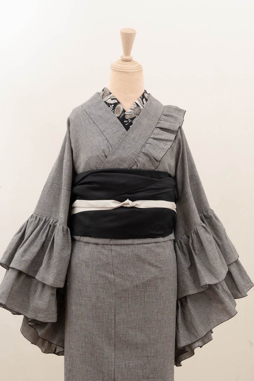 SAK-KMDF20241114 ダブルフリル着物（千鳥格子） | さく研究所