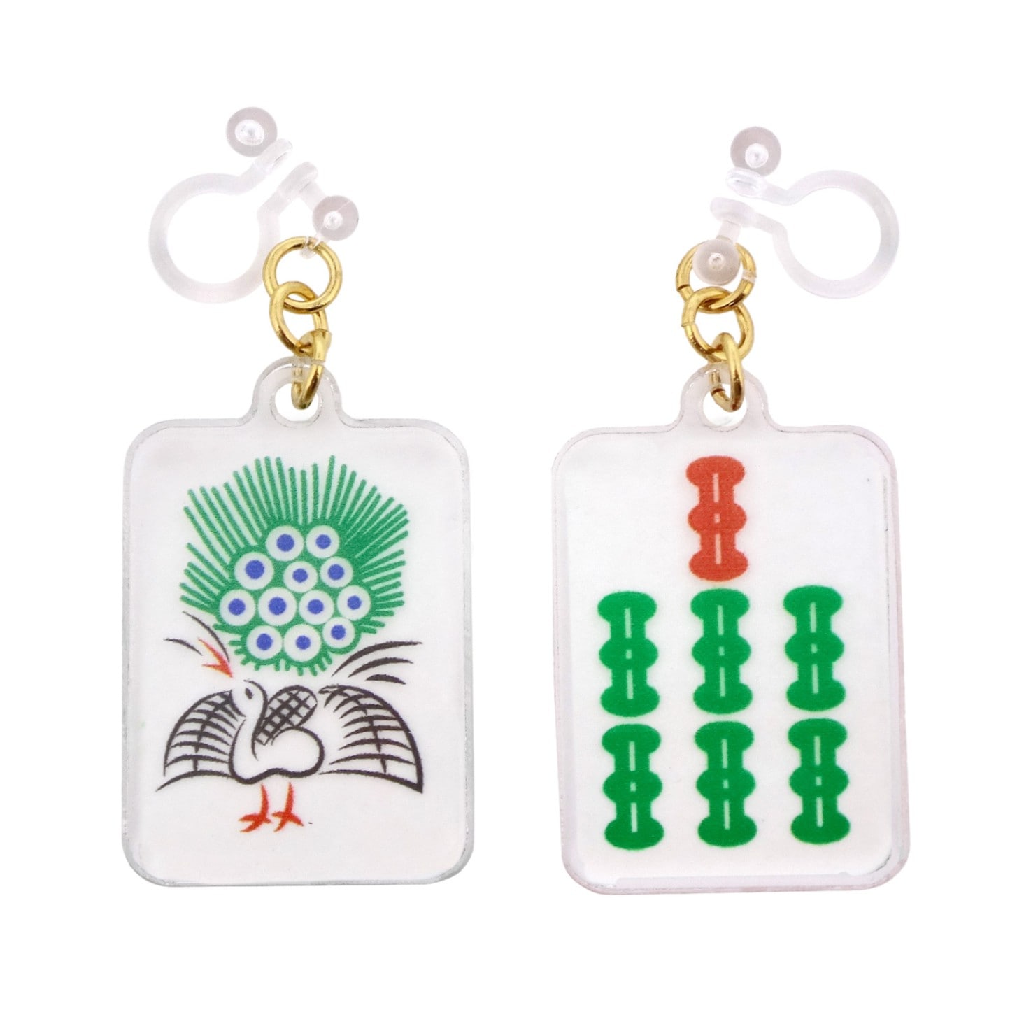 麻雀牌イヤリング 樹脂イヤリング 一索／七索 カラー 1ペア（2個組