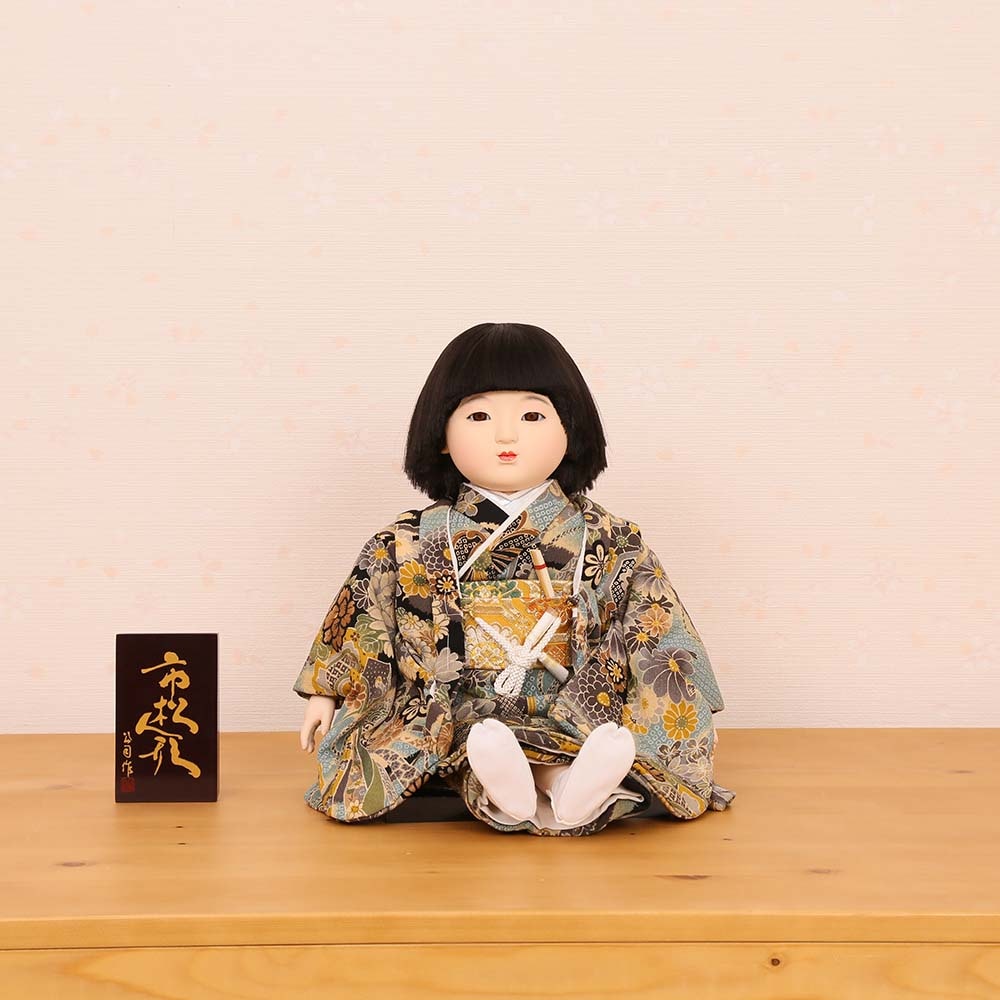 市松人形 齊藤公司作 13号 男の子 お座り 太郎 ちりめん b13e-13a-tr-z