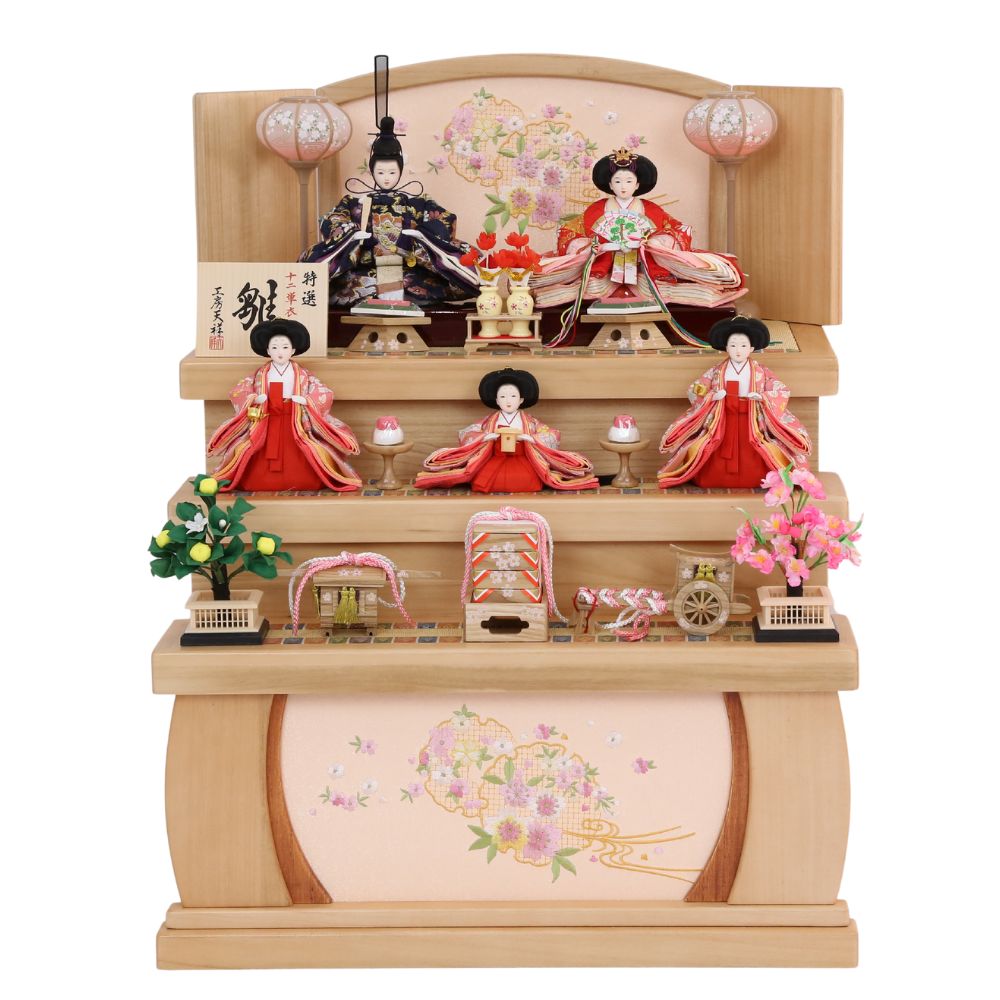 雛人形 ひな人形 コンパクト 木目 三段飾り 収納タイプ 宴桜 芥子親王