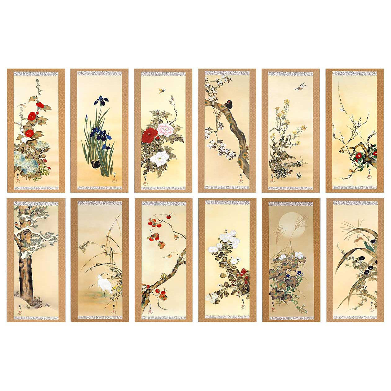 酒井抱一 「十二か月花鳥図」 掛軸12点セット : 酒井抱一 十二ヶ月花鳥