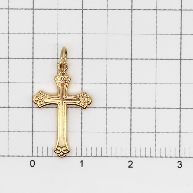 01K0091GFT 14KGF製トップ クロス チャーム19.5×12.0×1.3mm,Cカン外径