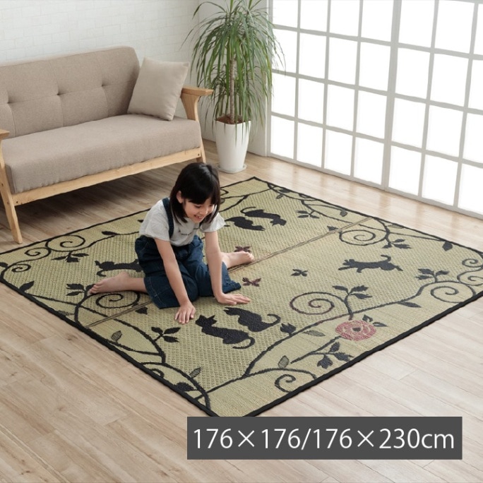 い草ラグ DXクロネコ ネコ柄 176×176cm 176×230cm｜イケヒコ公式通販