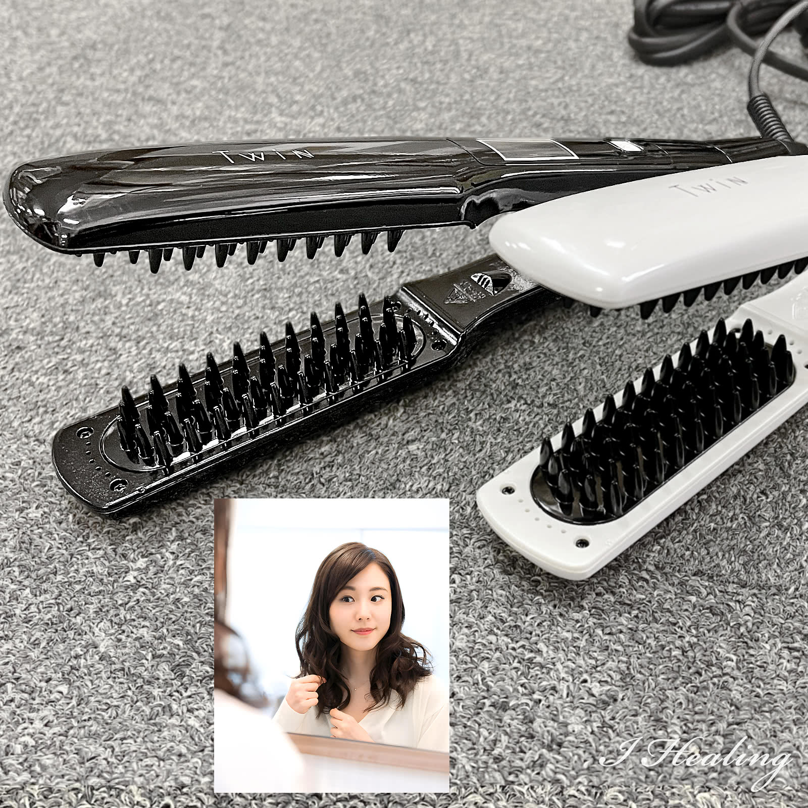 Twinアイロン ブラック 髪を梳かすようにスタイリング ブラシ型ヘア
