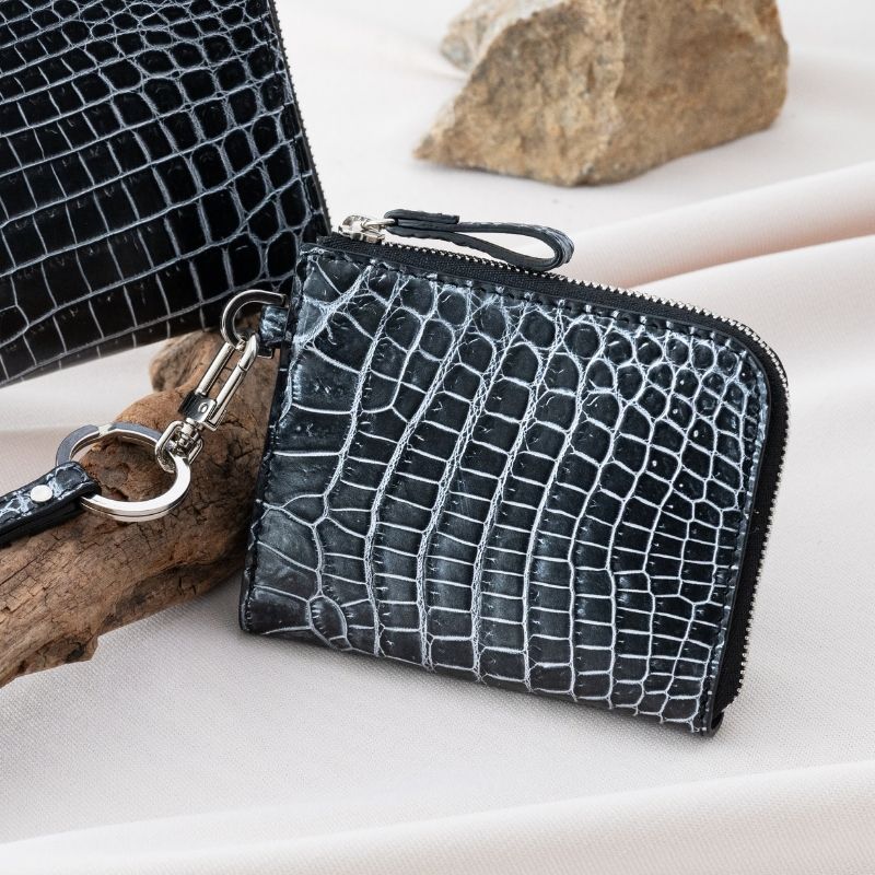 Ren-漣-（L字ファスナーミニ財布ストラップ付） マットクロコダイル/澄