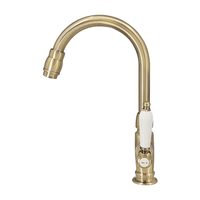 単水栓 蛇口 水 洗面台用 アンティーク おしゃれ 輸入 陶器レバー 古金