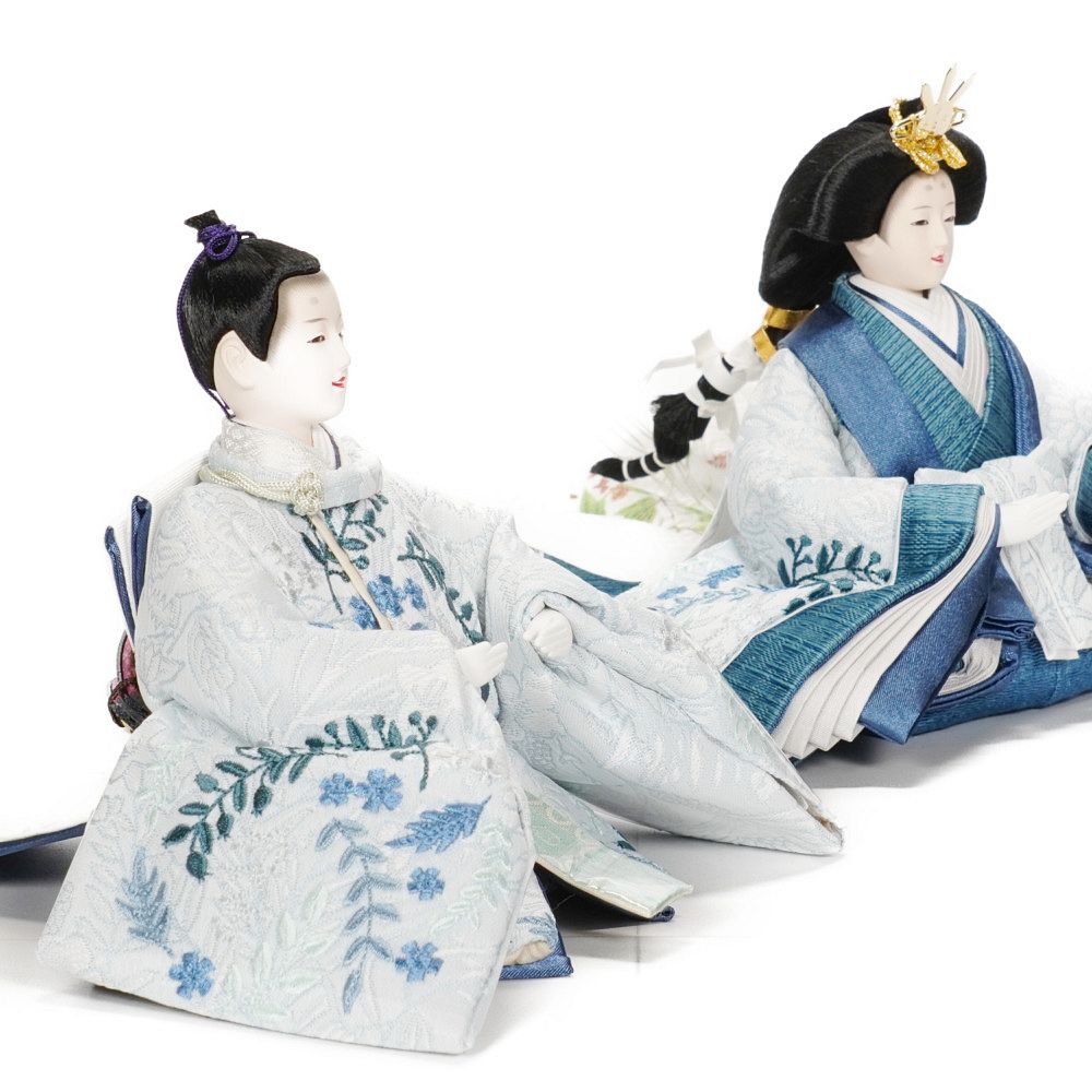 雛人形】特大芥子 刺繍(白・青) 草花 親王飾り | 平安豊久作 ｜雛人形