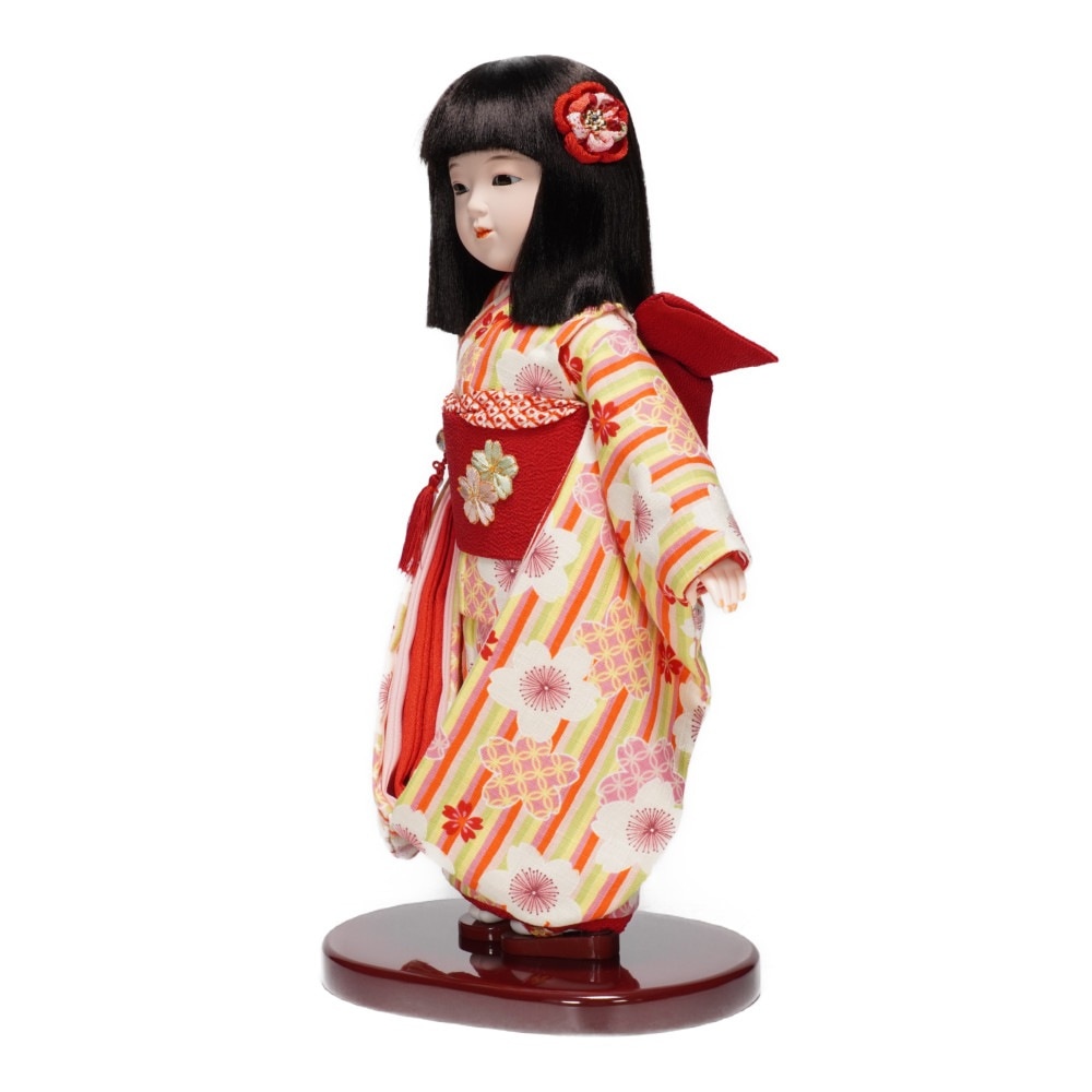 市松人形】8号 友禅(黄緑) 縦縞桜〈小出松寿作〉[223-029] ｜雛人形