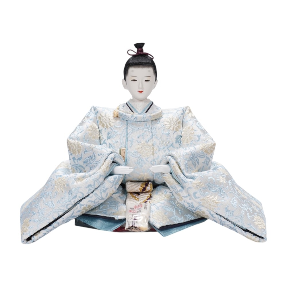 雛人形】京十一番 高雄 牡丹唐草文様(水色×藤) 親王揃い収納飾り | 小