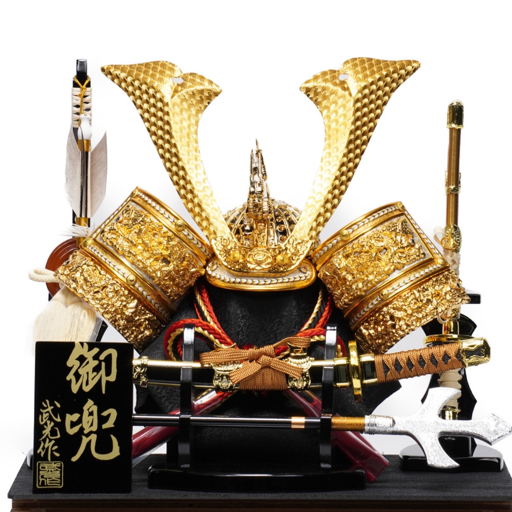 五月人形】8号 鎌倉 太刀・槍付 兜ガラスケース飾り〈武光作