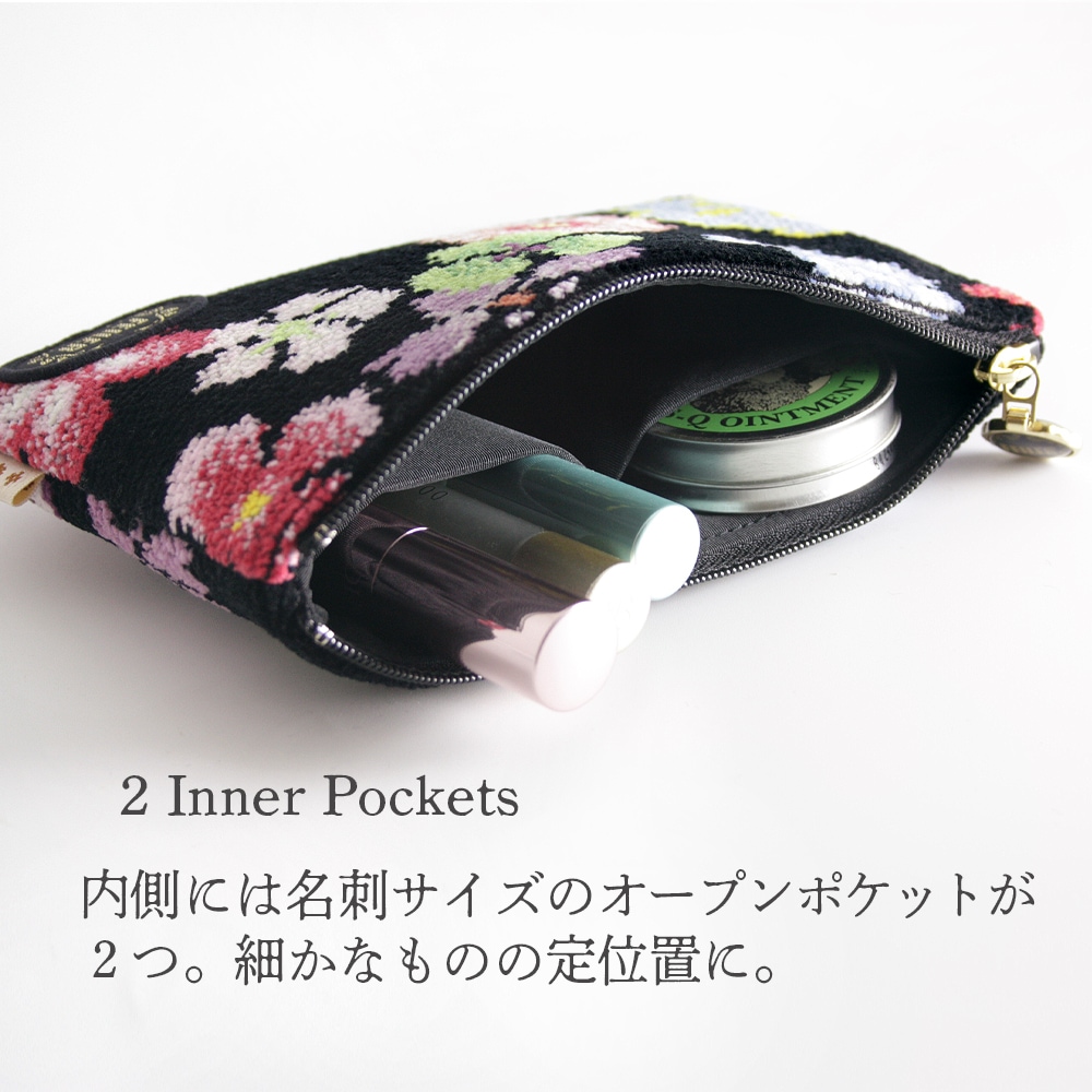 FEILER×井澤屋 フラットポーチ「うらら花」ブラック