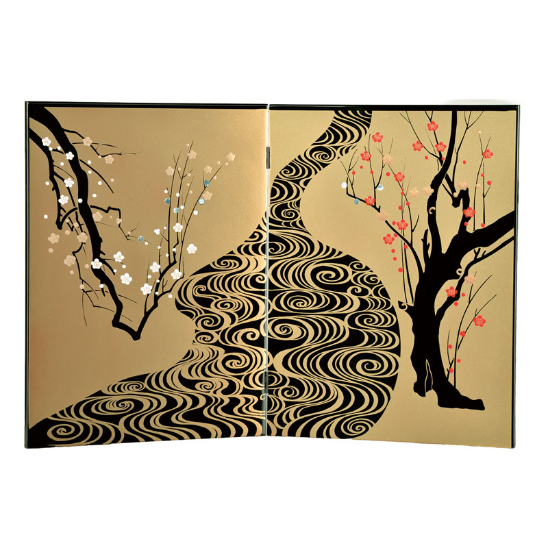 会津漆器 屏風 黒 11月屏風 紅葉 | 屏風 | 伝統工芸品・和風記念品