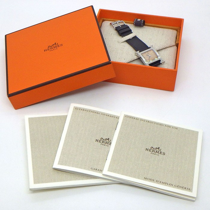 エルメス HERMES 腕時計 Hウォッチ HH1.210 スクエア コーラル ピンク