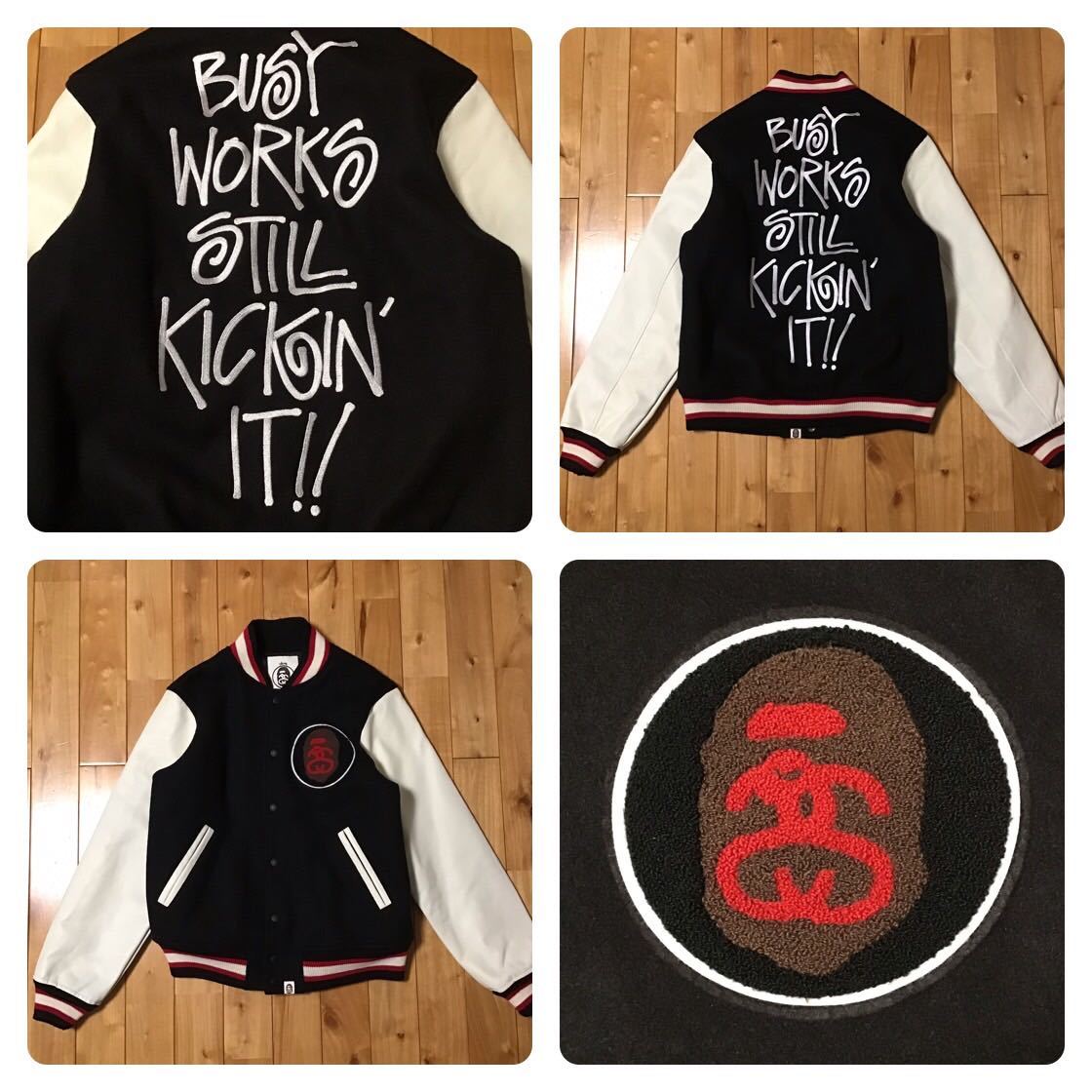 STUSSY × BAPE 袖レザー スタジャン Lサイズ black a bathing ape BAPE