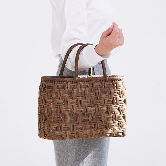 受注販売 [納期2～3ヶ月]連続桝網代編みくるみ籠 (細ひご/横長/中