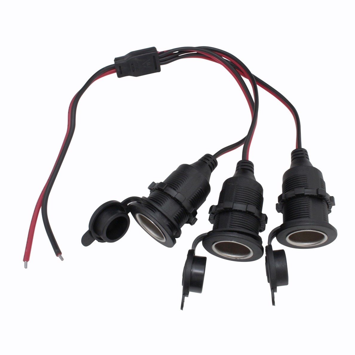 シガーソケット-メス（蓋付き） 3分岐 切りっぱなし電源ケーブル 12V用