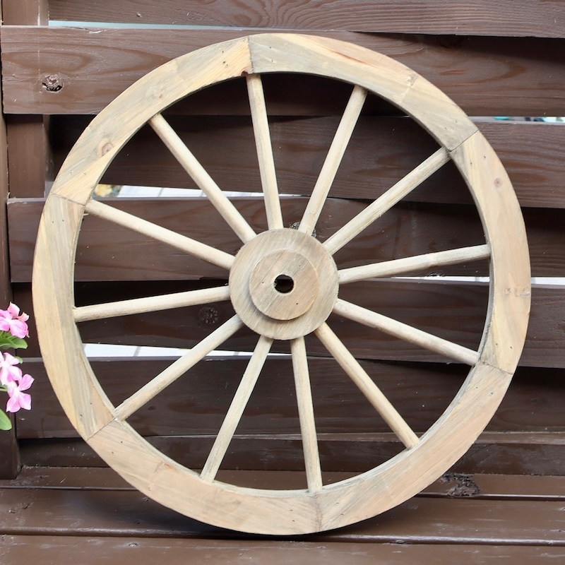 アンティーク風木製車輪・ブラウン・Lサイズ【単独梱包・送料込み】