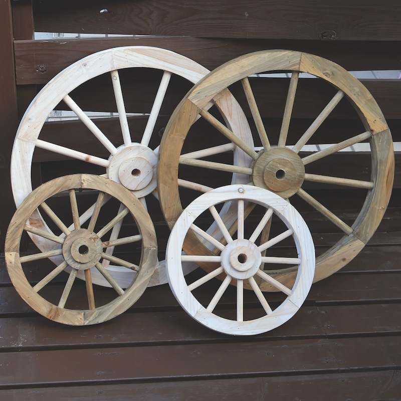 アンティーク風木製車輪・ブラウン・Lサイズ【単独梱包・送料込み】