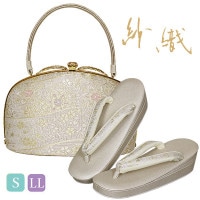 草履バッグセット 沙織 礼装用 ゴールド系の草履&花と七宝柄のバッグ