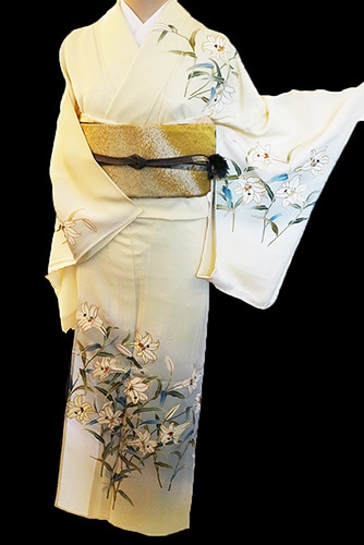 正絹単衣訪問着 レンタルフルセット「手描友禅 百合」 | レンタル着物