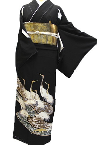 正絹黒留袖レンタルフルセット「流水鶴 刺繍」 | すべての商品