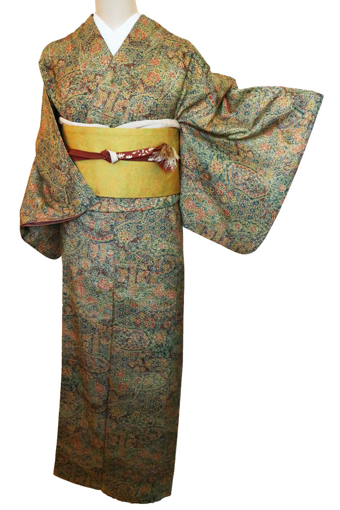 正絹小紋レンタルフルセット「地紙に唐花総柄」 | レンタル着物