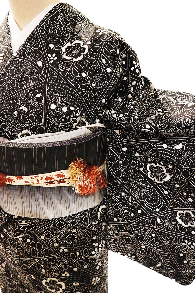 正絹訪問着 レンタルフルセット「総柄汕頭刺繍 辻が花に四季の花