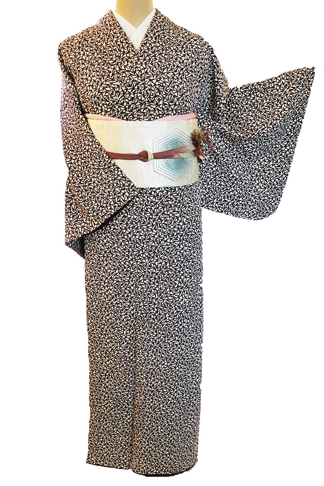 正絹小紋レンタルフルセット「鳥総柄」 | レンタル着物,おしゃれ着物