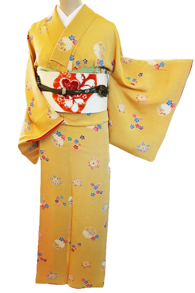 正絹小紋レンタルフルセット「紅型 雪輪に四季の花飛び柄」 | レンタル