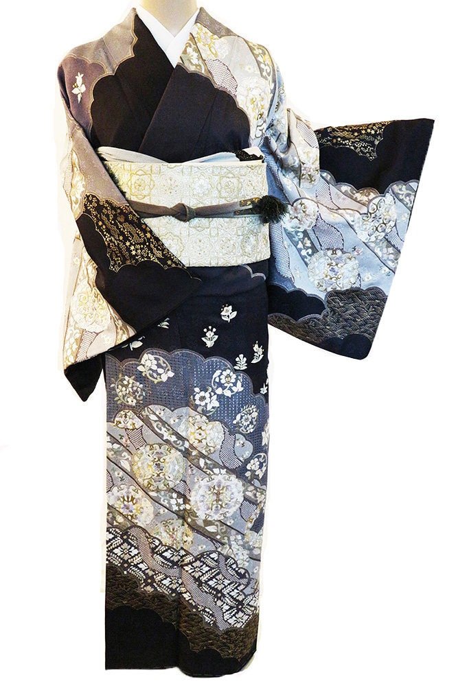正絹訪問着 レンタルフルセット「汕頭蘇州刺繍 雲取りに道長華紋