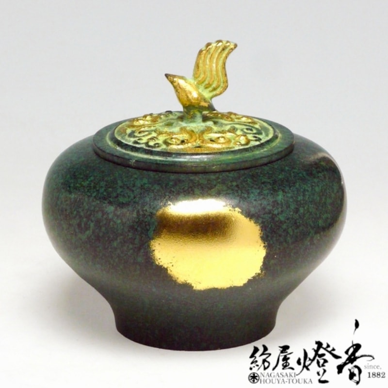香炉/香器『高岡銅器【小鳥香炉/緑金色】銅製・能作吉秀作[空焚き用