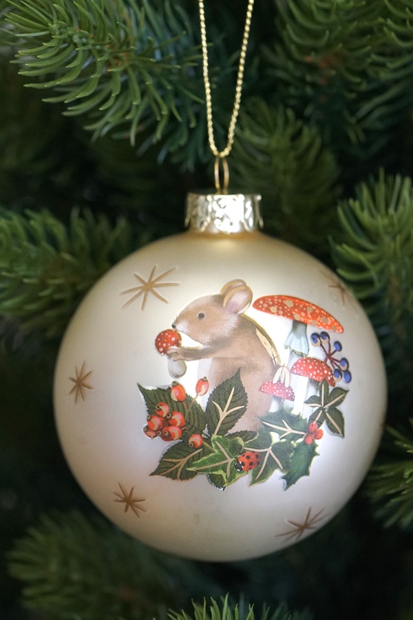 リバティクリスマス ネズミとキノコのガラスオーナメントW8cm gx-530の