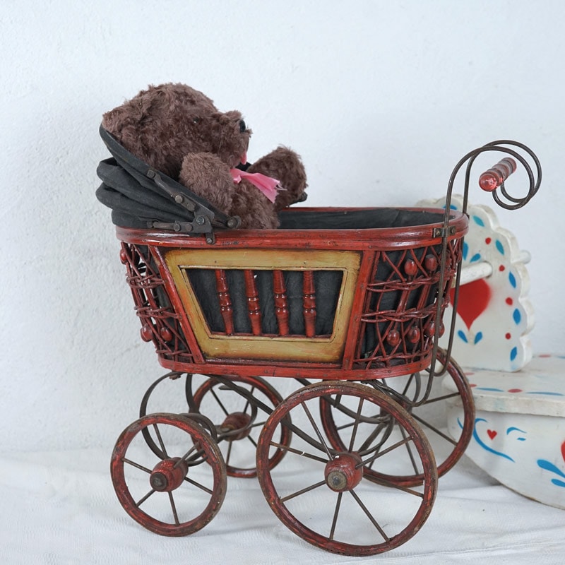 フランスアンティーク1900年代頃のドール用乳母車アイアンと木製 gt