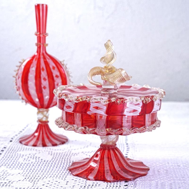 アンティークベネチアン ムラーノガラスのレースガラスの2点セット