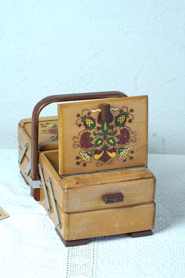 フランスのソーイングボックス35×17.5×14cm 1960年代頃 gs-1535の通販