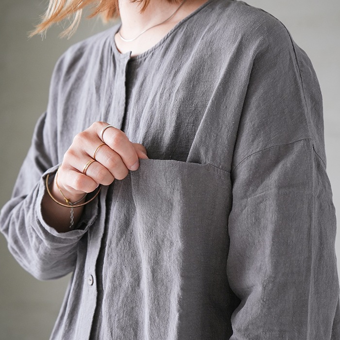 ☆(e223t015) / evam eva(エヴァムエヴァ) / linen shirts one piece