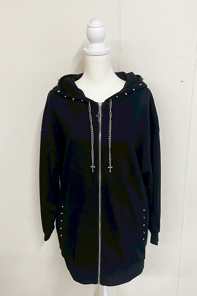 MA*RS】スタッズ付きクロス刺繍ビックパーカー - ブラック size-F