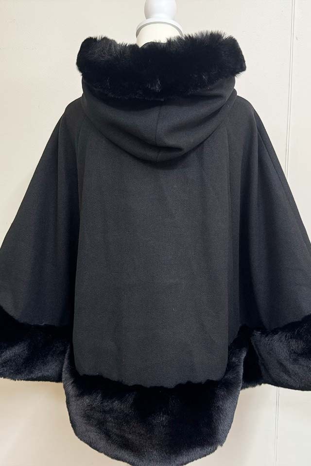 Princess Melody】リボン付きボリュームファーフードケープコート