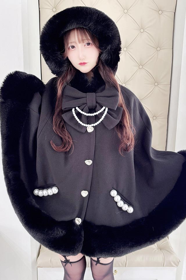 最終値下げ BPN 黒ファーリボン付きケープ Princess Melody】リボン