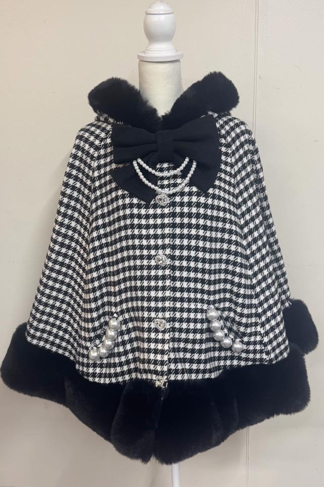 Princess Melody】リボン付きボリュームファーフードケープコート