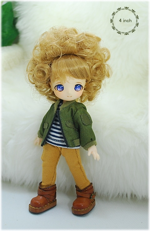 4インチ】 ドール用ウィッグ 前髪ありアフロ （コルク） | すべての