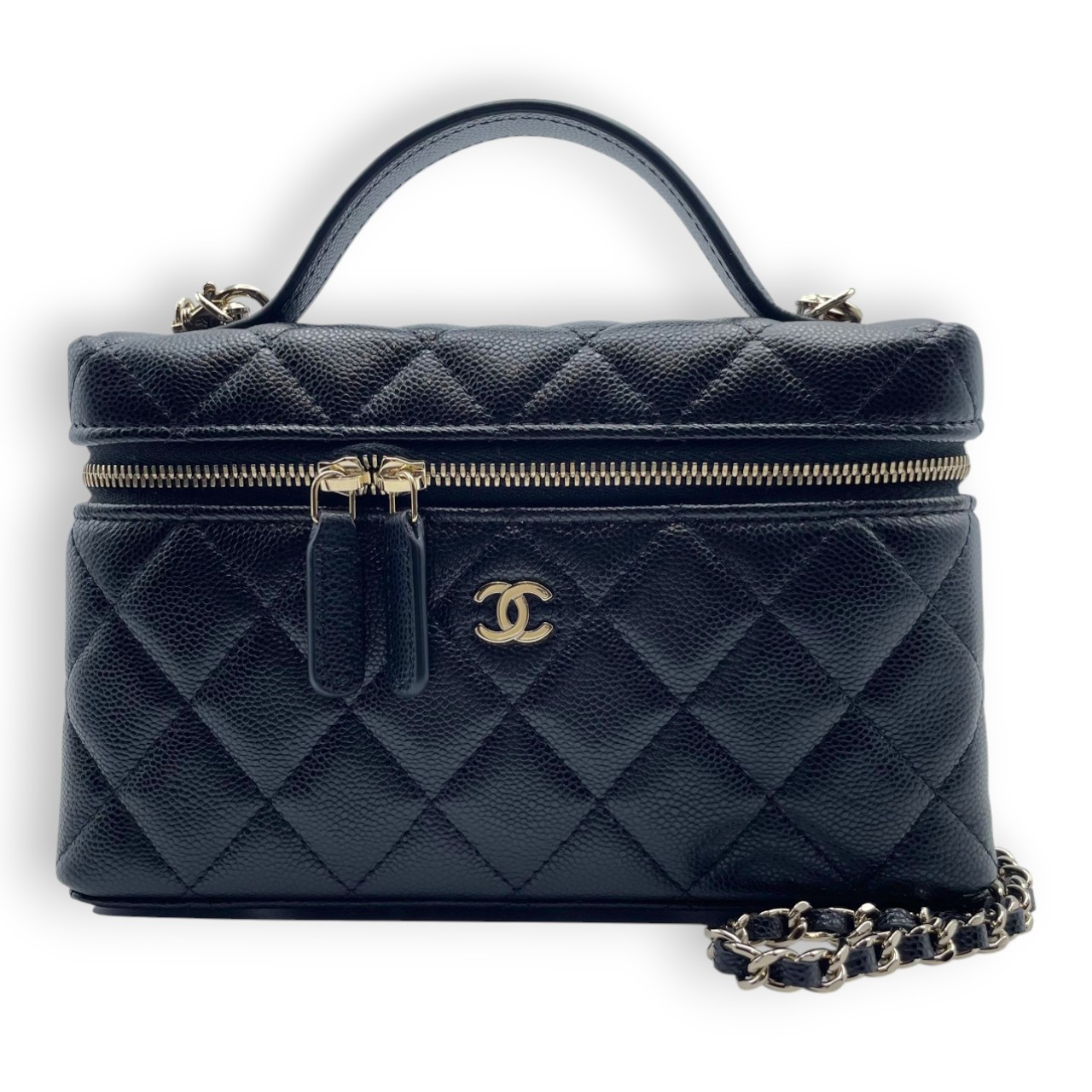 シャネル マトラッセ バニティバッグ 19 ブラック キャビアスキン