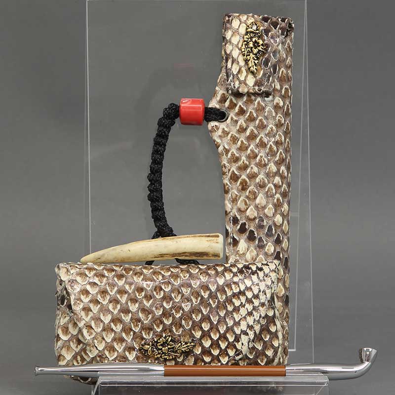 叺（カマス）煙管・刻み煙草入れ【ヘビ革｜錦蛇】祭用品専門店浅草絆纒