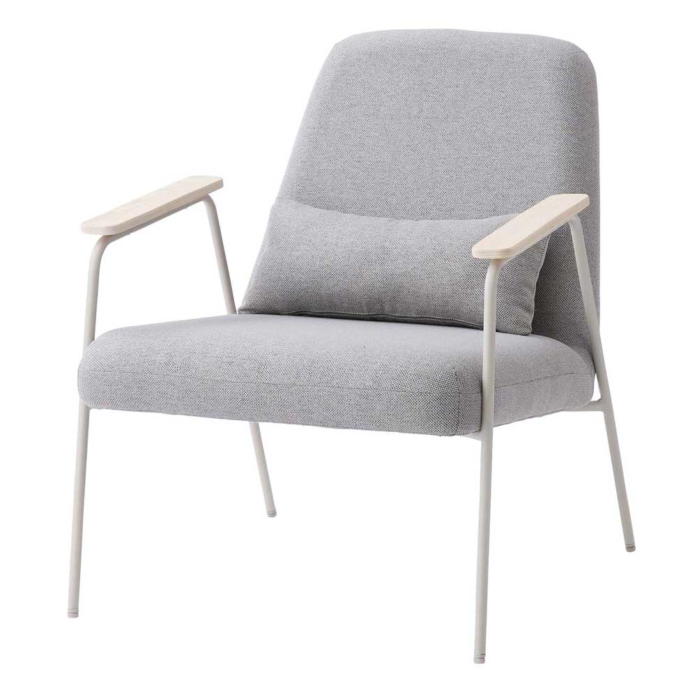 北欧風ラウンジチェア｜天然木アーム×ナチュラルファブリックで