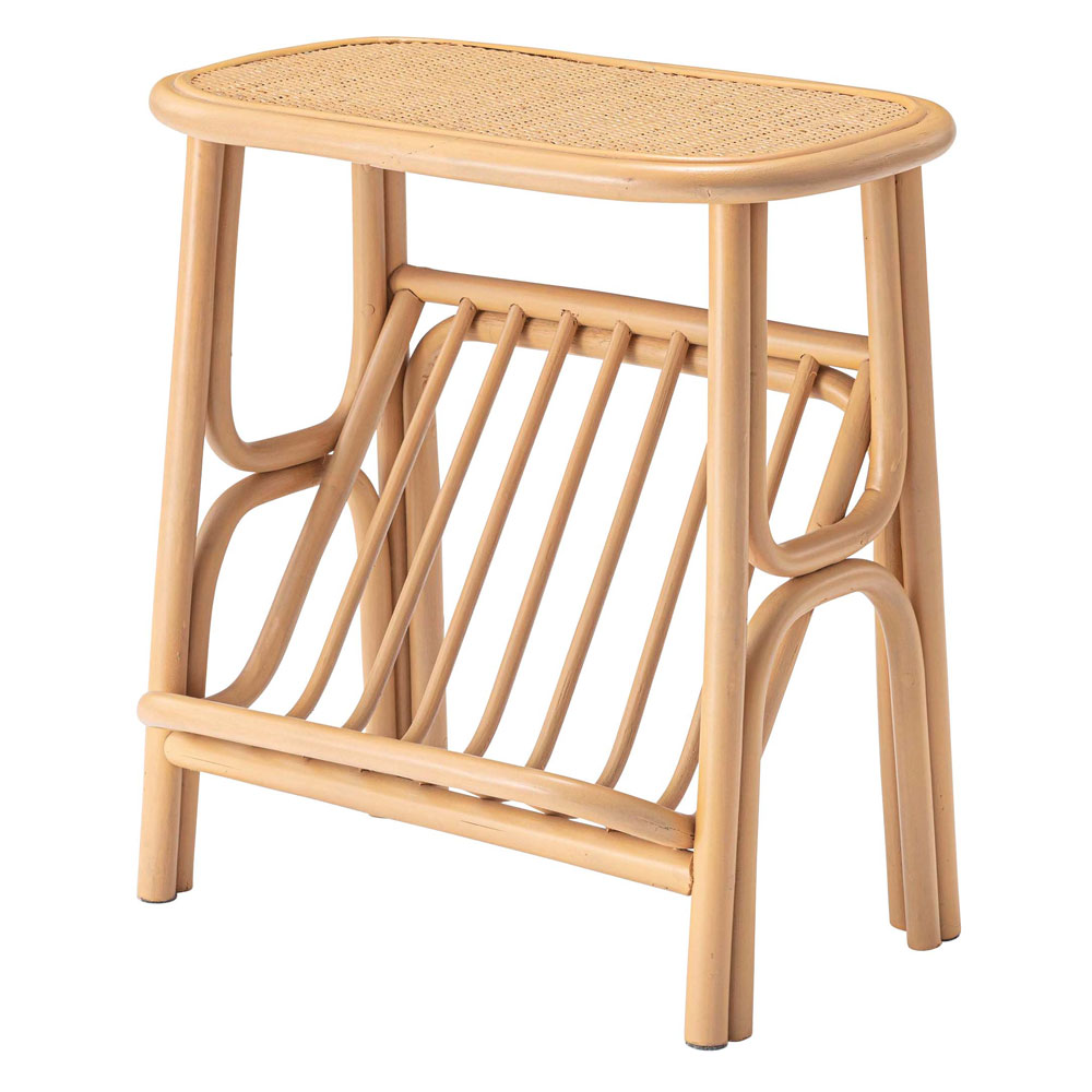 マガジンラック付きサイドテーブル｜天然ラタンの温もりと実用性を