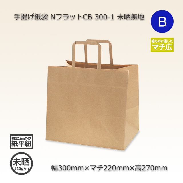 300-1（300×220×270）未晒クラフト無地 手提げ紙袋 NフラットCB【送料