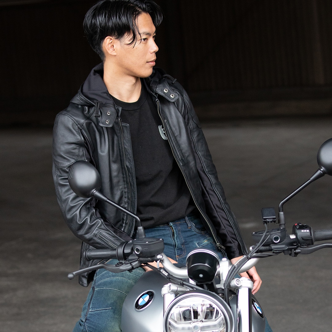 バイク フード付きレザージャケット[24SJ-3] ウェア,メンズ,ジャケット